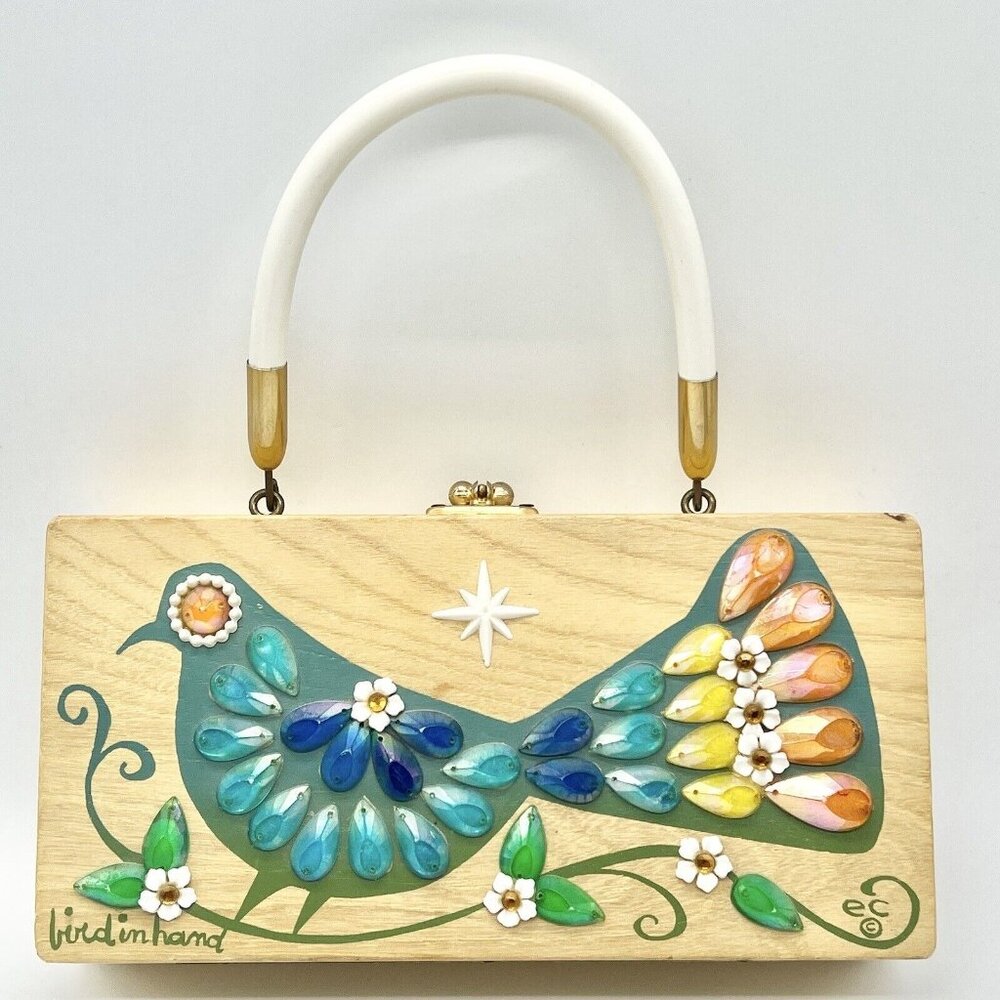 Enid Collins Of Texas Bird In The Hand Box Purse Full Lenght Mirror - Picture 2 of 15